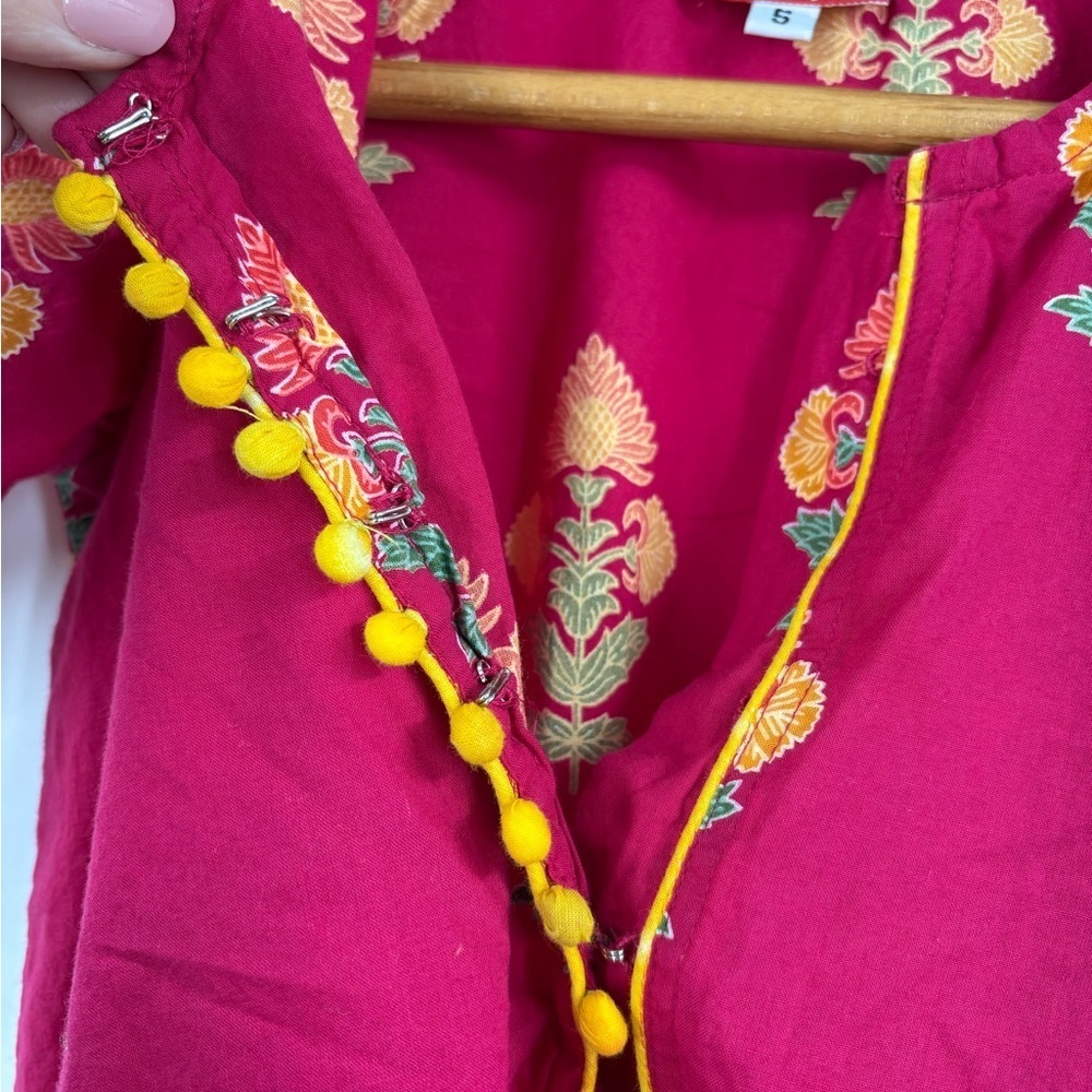 Exclusive from Jaipur Pink Printed Girl’s Kurta Top Size 5 Cotton Floral - Picture 3 of 6